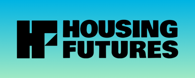 Blue logo with the words Housing Future in black